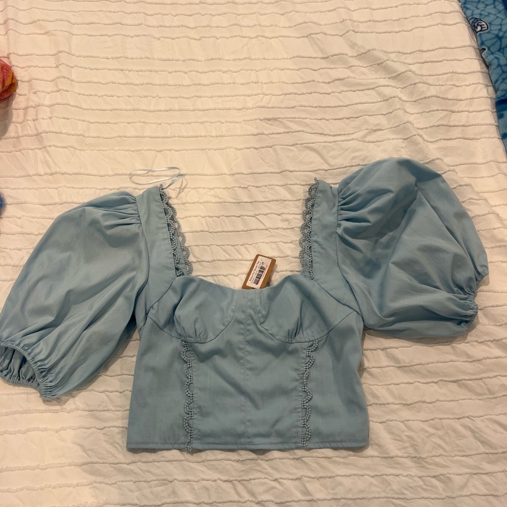 Vestique Blue Puff Sleeve Top